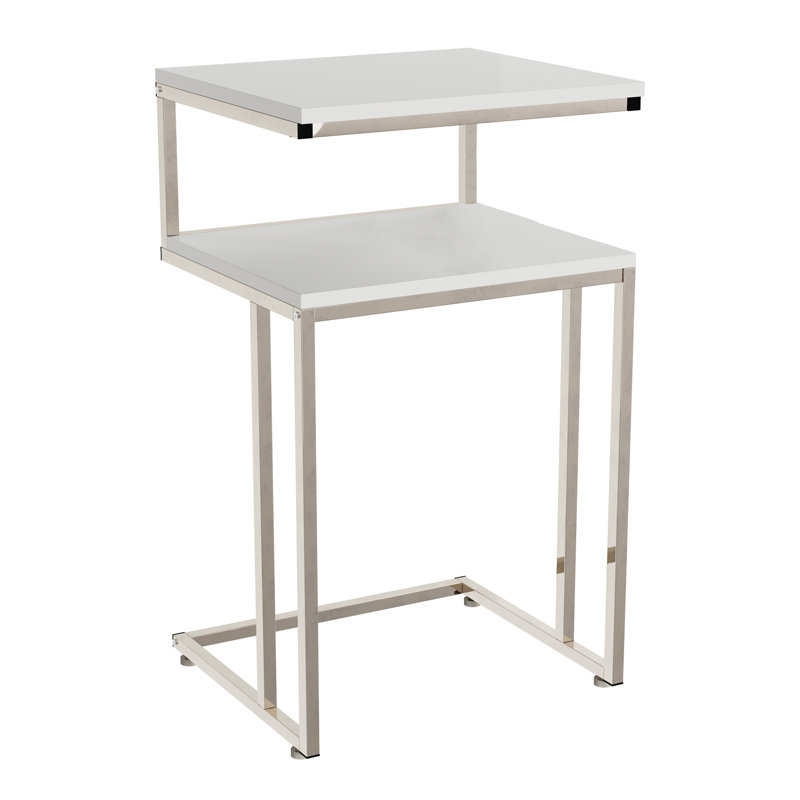 Iriel 2-Tier End Table - C-Shaped Sofa Side Table with Two Shelves - Contemporary Chrome Metal Stand - Living Room and Bedside Tables