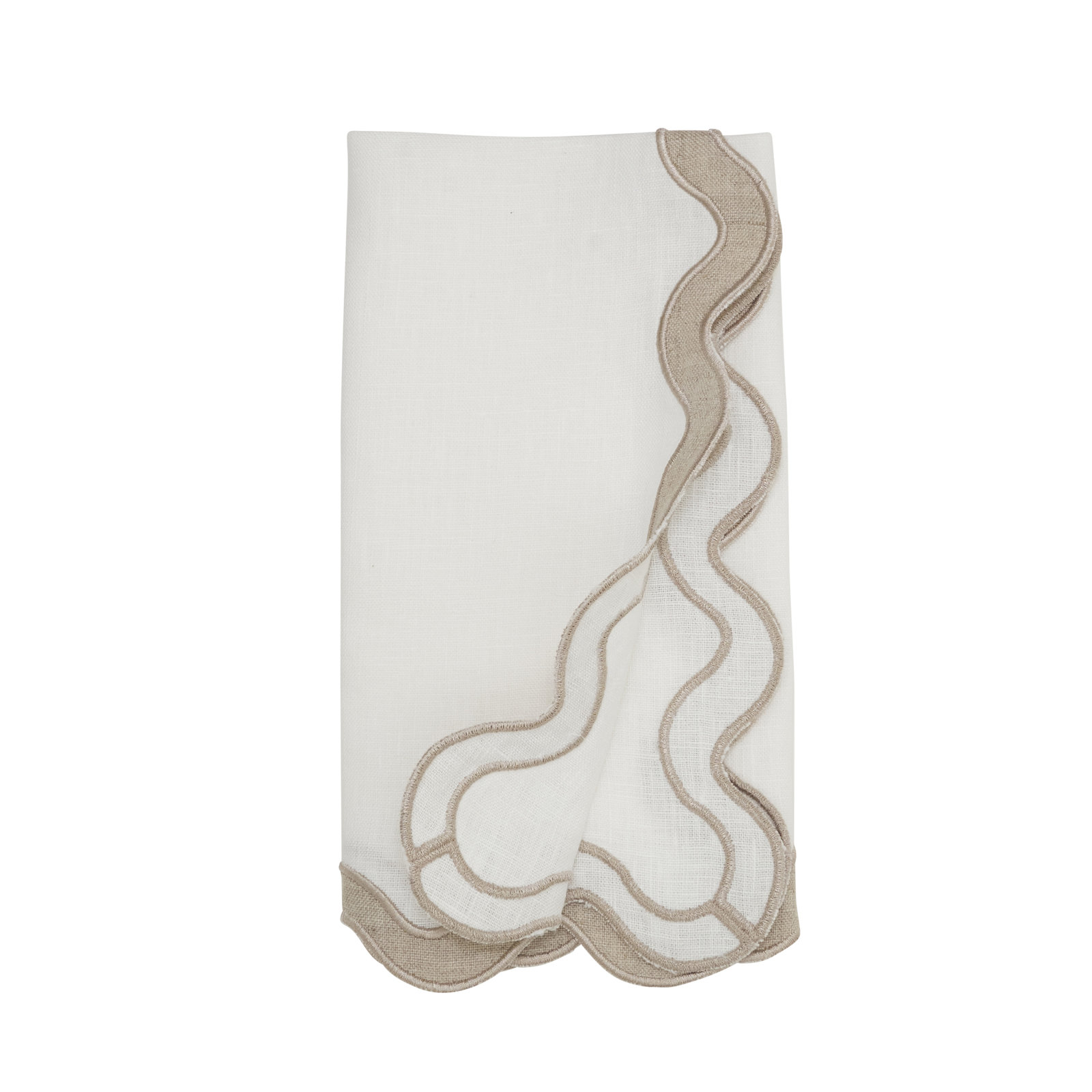100% Linen Scalloped Napkin, Tan