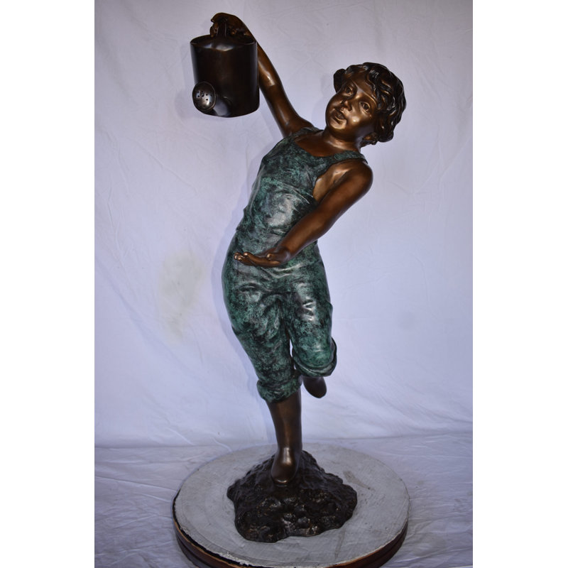 Standing Boy With Watering Can Bronze Statue Fountain - Size: 24" X  22" X 48"H.