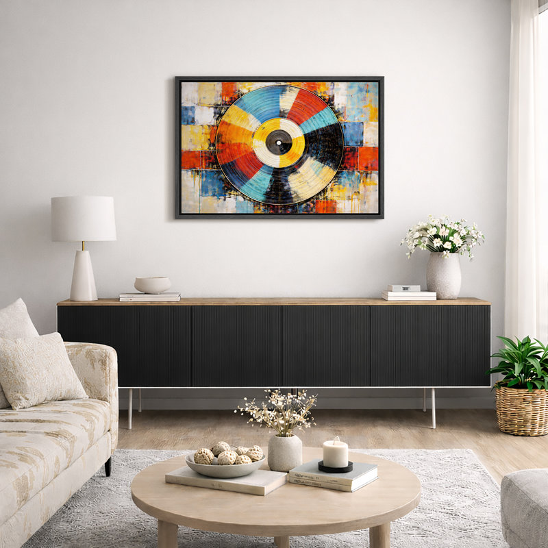 Œuvre de disque vinyle, images de musique rétro, impression sur toile encadrée, H 24 po x l 36 po x P 1,5 po, Cadre noir