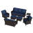 7-Piece Outdoor PE Wicker Patio Conversation Set with Sofas, Chairs, Ottomans, Side Table & Blue Cushions-1354125735