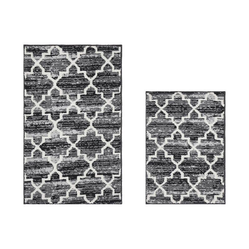 Nolynn Non-Slip Bath Rug, Gray, 2 PCs Set (17" x 24" | 21" x 34")