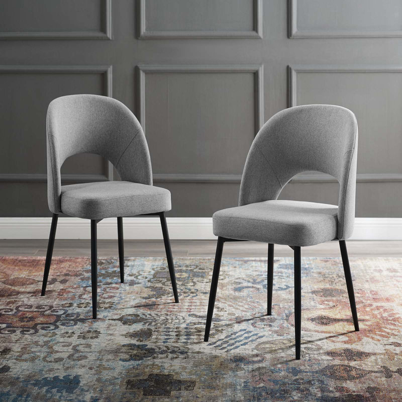 Modway Rouse Upholstered Fabric Dining Side Chair, Light Grey, 2