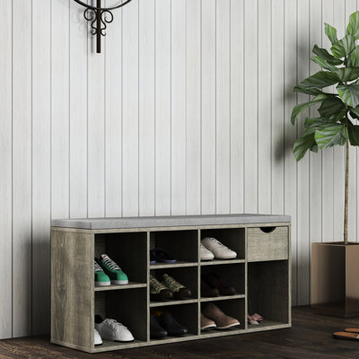 Storage Bench, Shoe Bench, Entryway Bench With Padded Cushion, Drawer And Open Compartments, Bench With Storage, 3 Tier Shoe Rack Bench