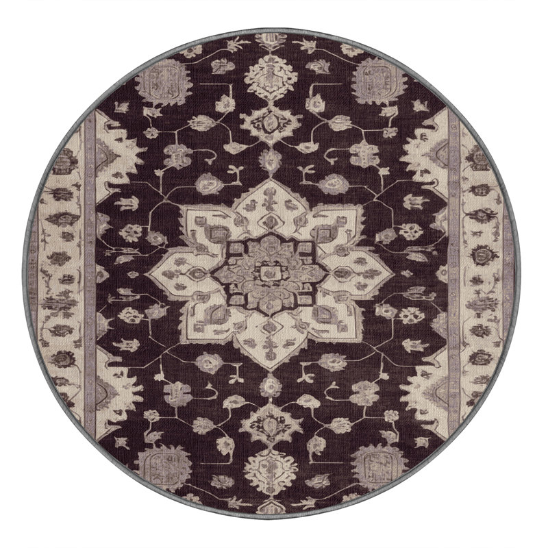 Tapis gris lavable à la machine, Rond 3 pi