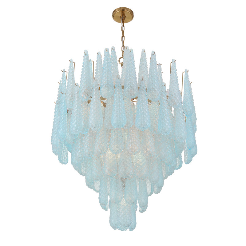 Lustre en laiton vieilli 21 lumières Mazzo, Bleu