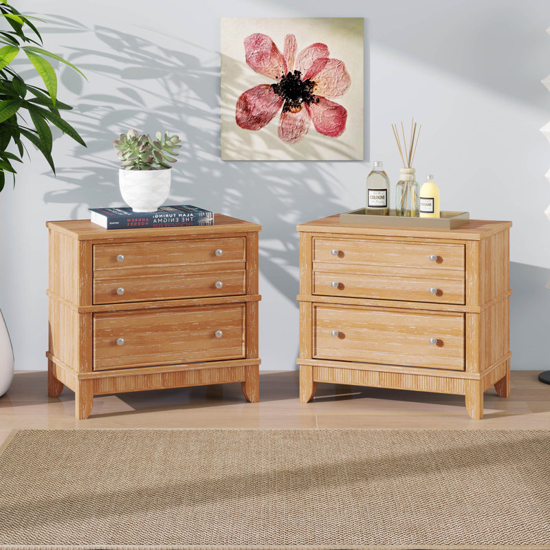 Wooden Nightstand With 3-Drawer, Multifunctional End Table Side Table With Metal Handle, Storage Cabinet With Wood Legs, Set Of Two