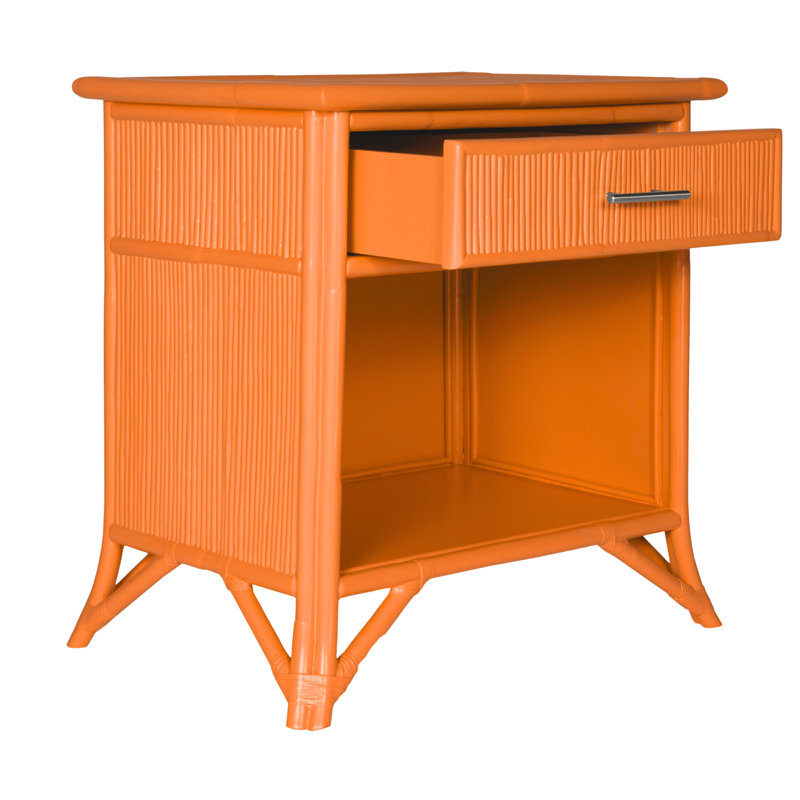 1 - Drawer Rattan Nightstand, Citrus Orange