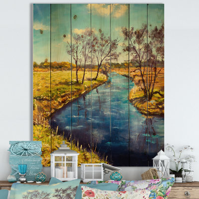 " Sunny River Through Bright Landscape " Painting Print