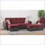Repose-pieds moderne avec rangement, microfibre de polyuréthane rouge bourgogne / noir | Click-clack pour studio / dortoir / salon | Noyer brun | Bois