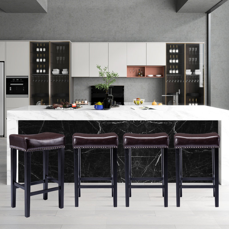 Zacary Counter Height PU Bar Stools, Counter Stool (26” Seat Height), Brown