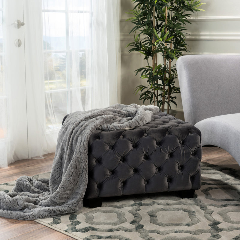 Velours gris moderne avec boutons et durabilité, 29 po de largeur x profondeur 17,72 po de hauteur - bouton gris, ajout à la maison, 29,37 po