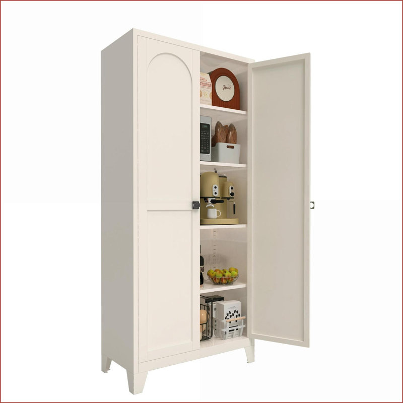 Armoire de rangement en métal 71 po avec 2 portes et serrure Tablettes réglables | Beige | Chambre à coucher | Scandinave