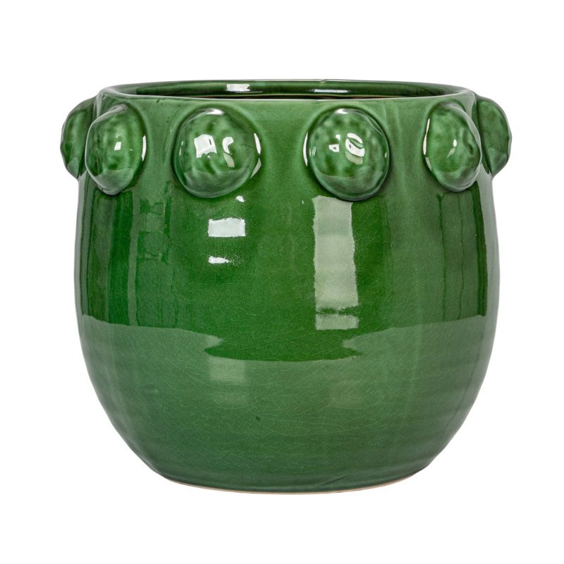 Jardinière en terre cuite à pois surélevés, Vert