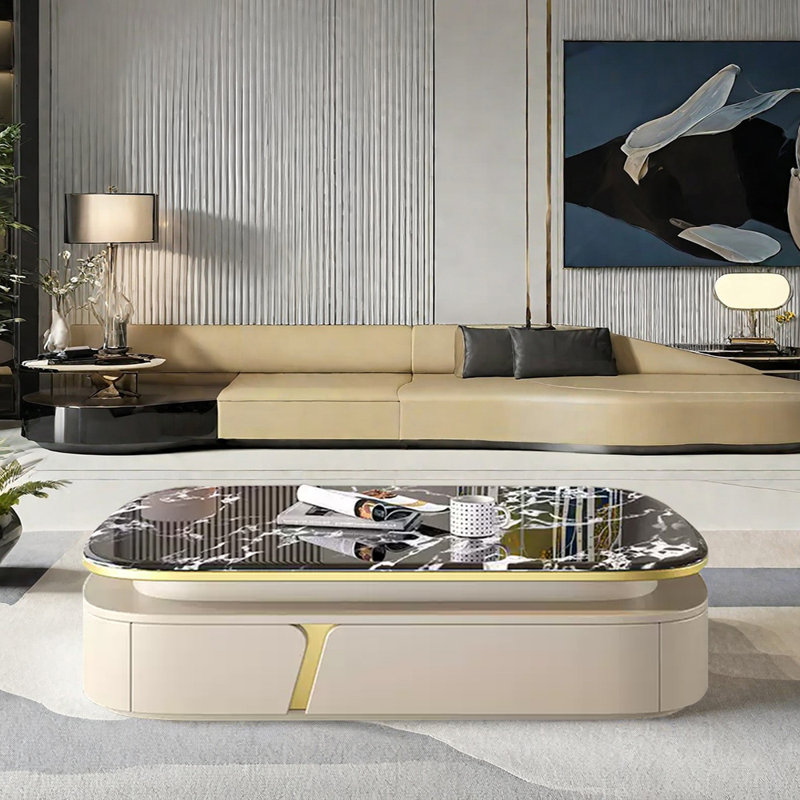 Table basse italienne en pierre monocristalline, Blanc, H 16,53 po x L 59,05 po x l 31,49 po