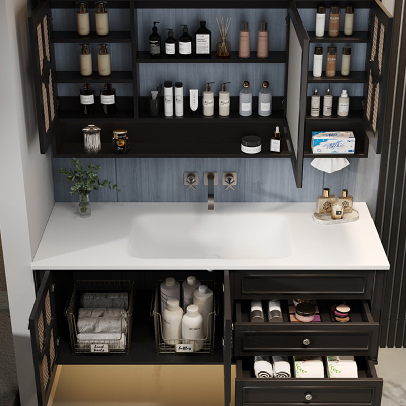Armoire de salle de bain de style rétro français sur pied, H 21,65 po x l 47,24 po x P 21,65 po, Noir