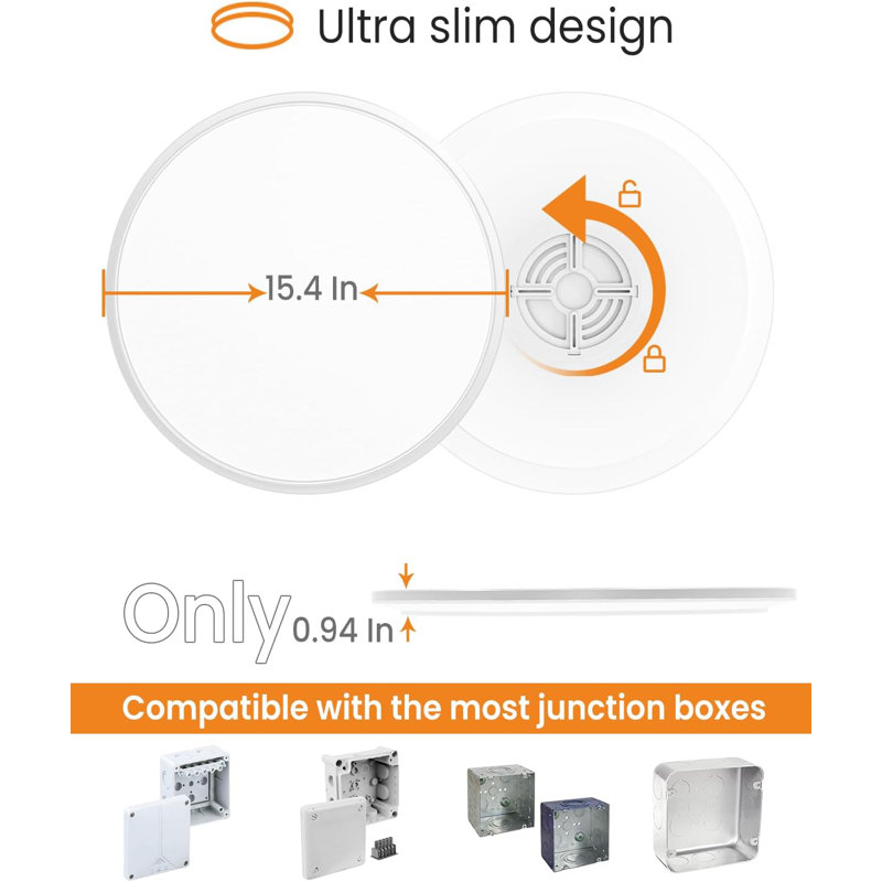 Plafonnier encastré 15,4 pouces, plafonnier à DEL ultra-mince 36W 3200Lm, luminaires à profil bas à température de couleur de 3 000 K / 4 000 K / 6 500 K pour la chambre à coucher, la cuisine, le salon et le placard