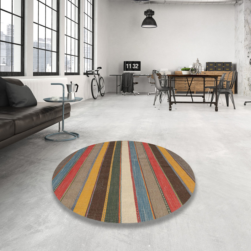 Tapis noir/beige/gris contemporain, Rond 5 pi