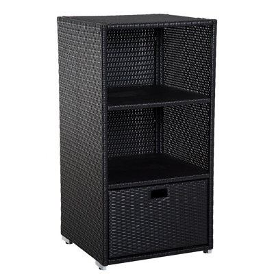 Aliyana Outsunny Valet Pool Towel Rack, Waterproof PE Plastic Rattan Wicker Storage Organizer, Indoor Outdoor Spa, and Hot Tub Accessory Storage, 2 Shelves, 1 Basket Drawer, Espresso