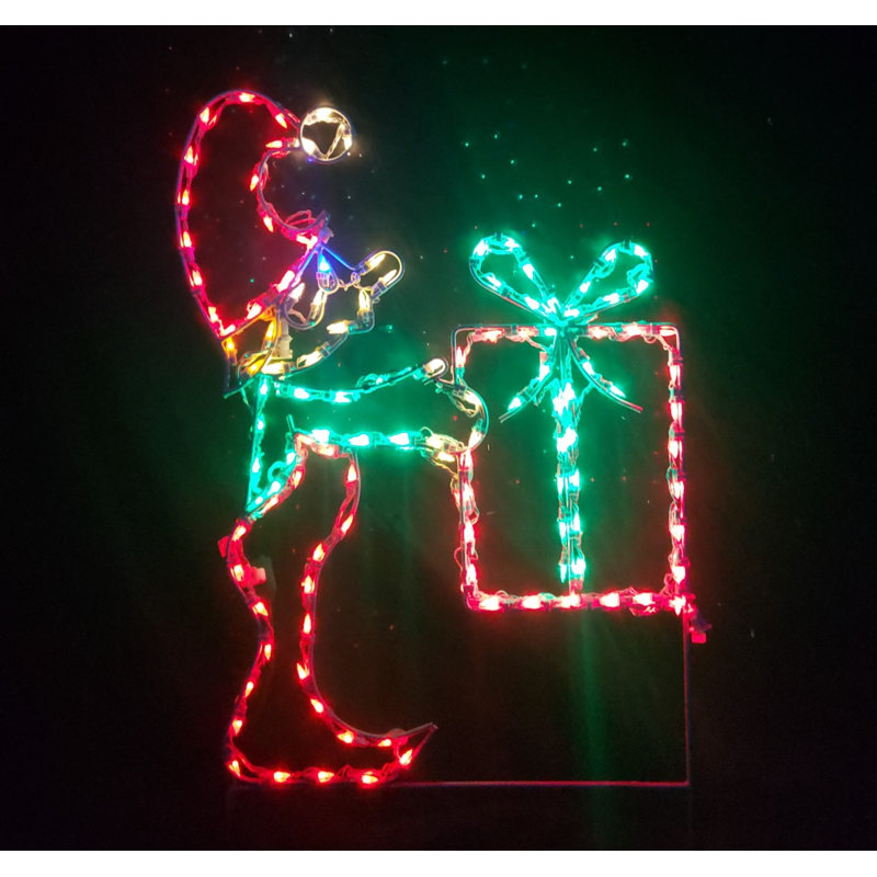 Elf with Christmas Package Holiday Lighted Display