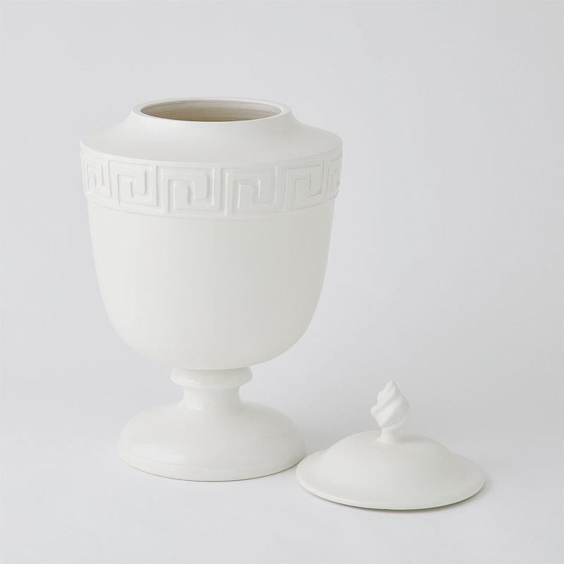 Villa Greek Key Urn-Matte White