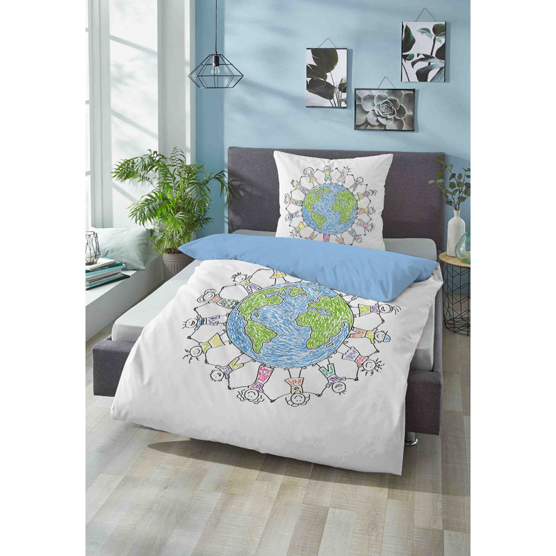 100% Cotton 57 TC Reversible 2 Piece Duvet Cover Set, 135 x 200 cm + 80 x 80 cm