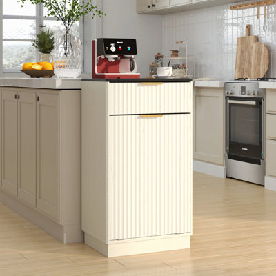 10-Gallon Woodgrain Tilt-Out Trash Can Cabinet Wooden Garbage Recycling Cabinet With Wave-Textured Hideaway Drawer&Pull-Out Bin-Multipurpose Kitchen/Bath Organizer