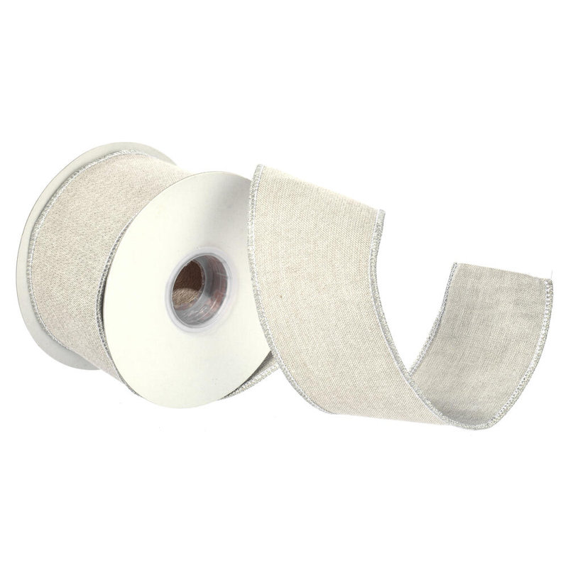 Vickerman Chambre/Metallic Double Fused Tissue Back Ribbon., 0.13" H x 180" W x 2.5" D, Silver