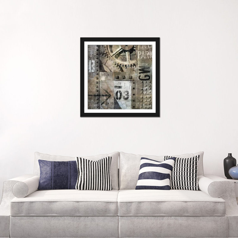« industrial i », impression sur toile, H 16 po x l 16 po x P 1 po, Papier d'art encadré noir, Blanc