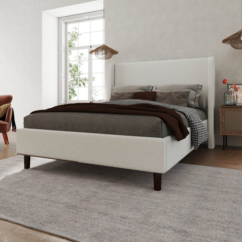 Platform Bed with Wingback Headboard, Queen