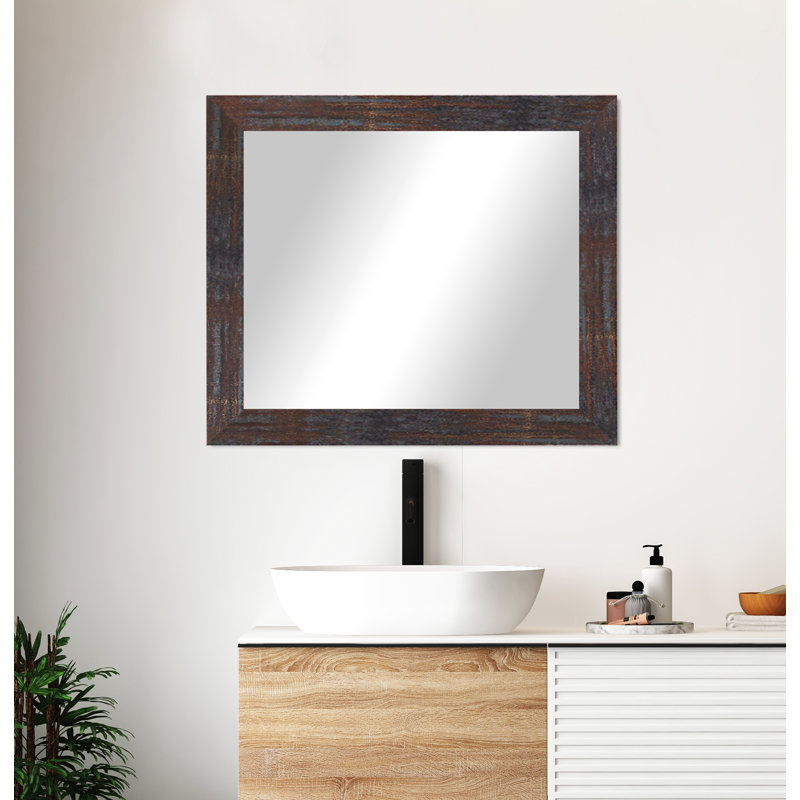 Engineered Wood Flat Wall Mirror, Industrial Steel Brass, 33" x 34"