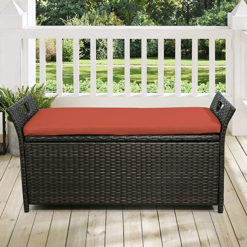 Banc de rangement en osier pour terrasse