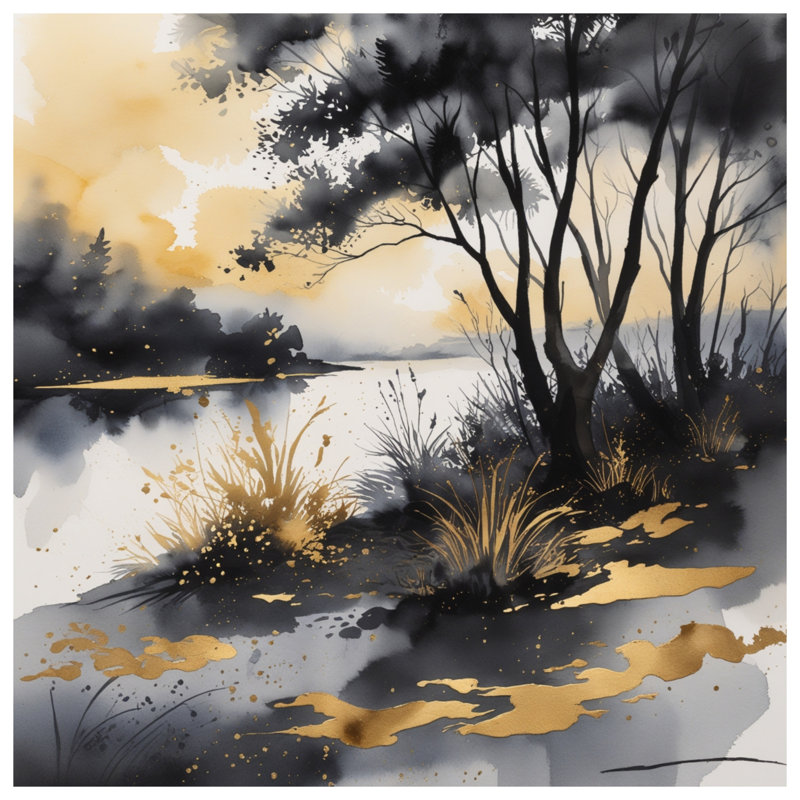 Housses de couette paysage or noir, Lit simple