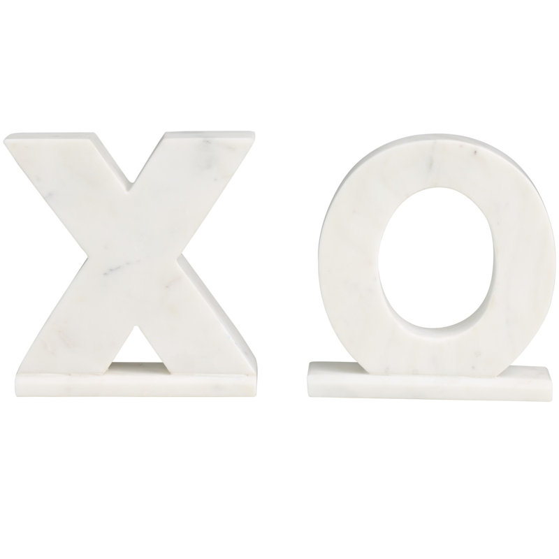 Marble Sleek 8lb X and O Bookend Set, Blanc