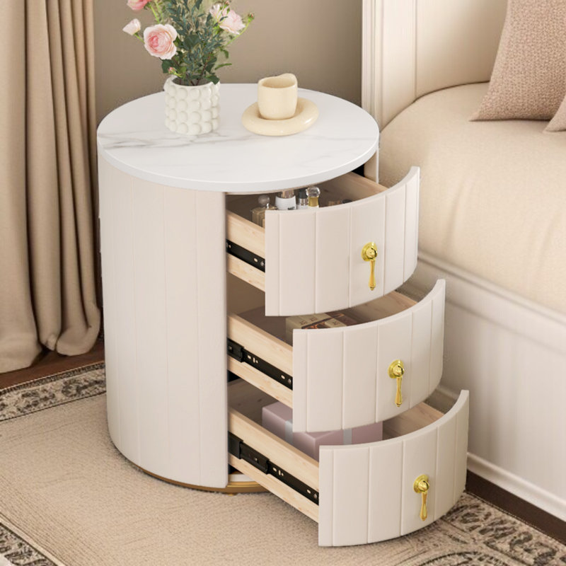 3 - Drawer Upholstered Nightstand, Beige, Individual