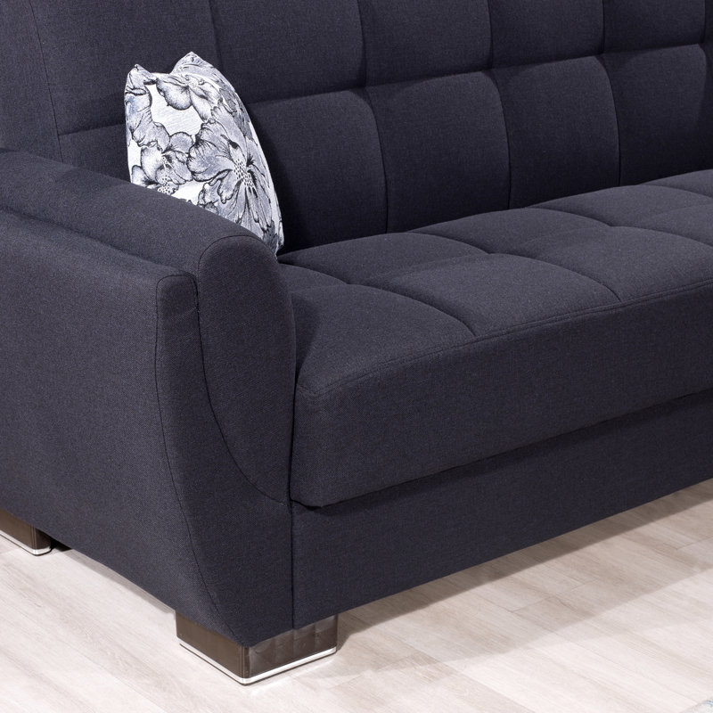 Canapé-lit avec rangement en tissu 3 en 1 Jaliah, Bleu denim, H 38 po x l 71 po x P 37 po