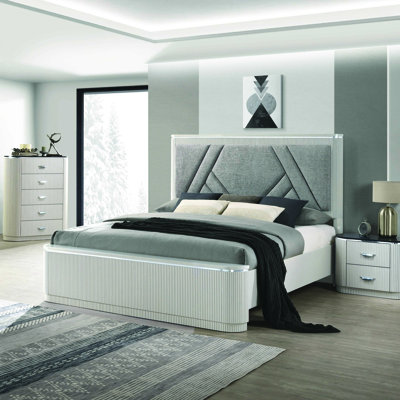 Fawnda Metal Four Poster Bed with Upholstered Headboard