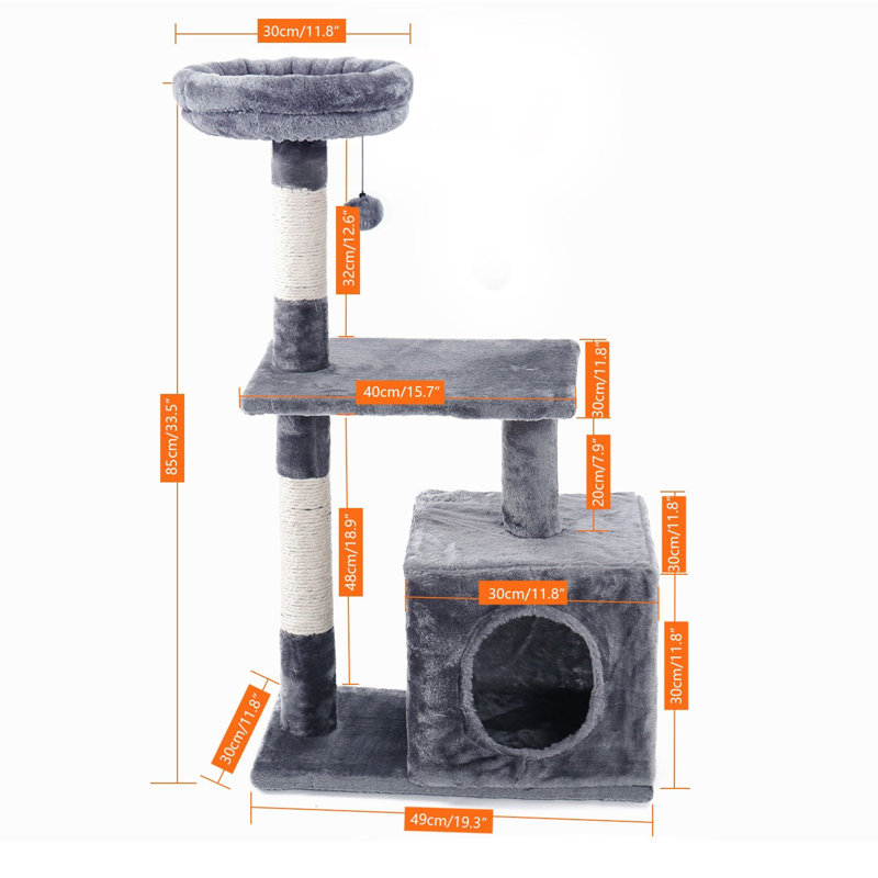 53.5'' Light Gray Sisal Cat Tree Condo with Scratching Posts