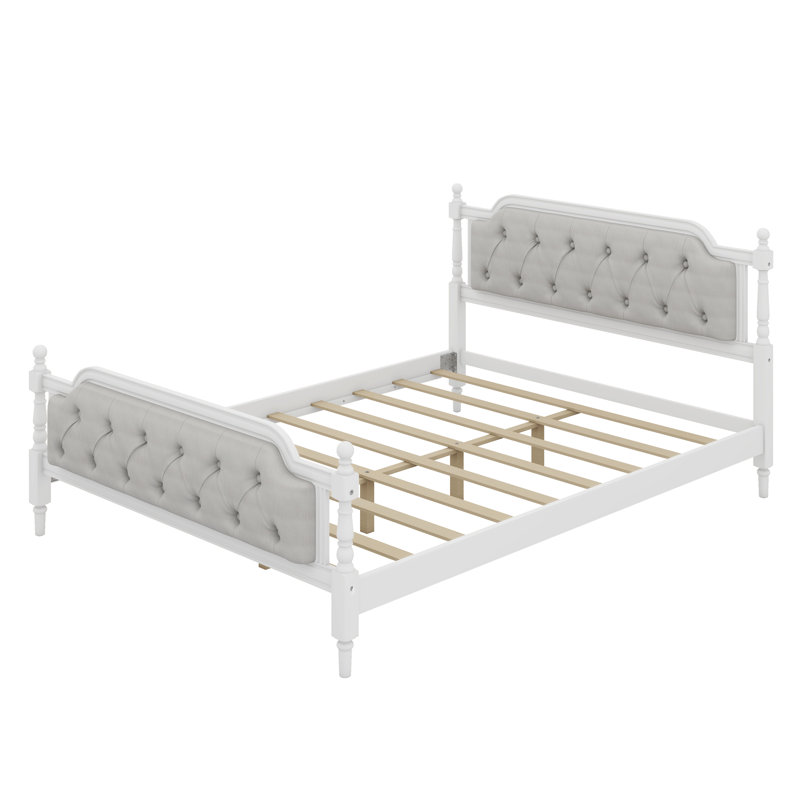 Upholstered Platform Bed with Headboard, Queen, Antique White