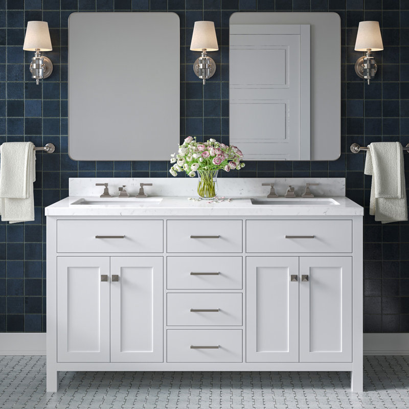 Ensemble de meuble-lavabo double Abbate, Blanc, Rectangulaire, 60"