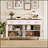 Vintage Sideboard Buffet Cabinet With Hand-Carved Geometric Doors, Distressed Wood, 2 Drawers, 4 Doors, Adjustable Feet, Raised Base-1189486581