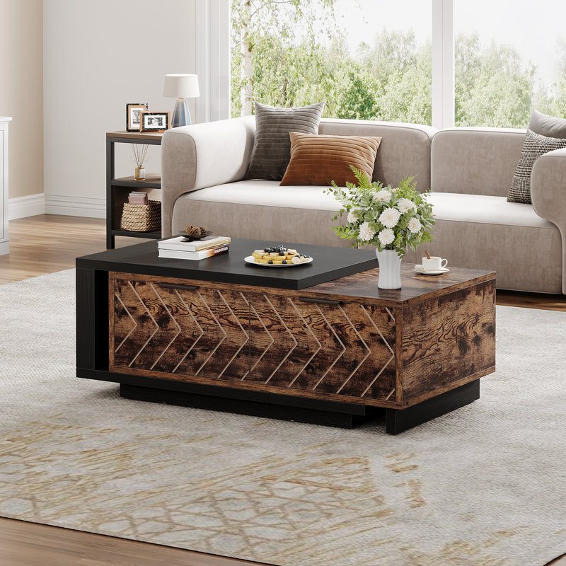 Benziger Nesting Extendable Coffee Table, Black/Rustic Brown