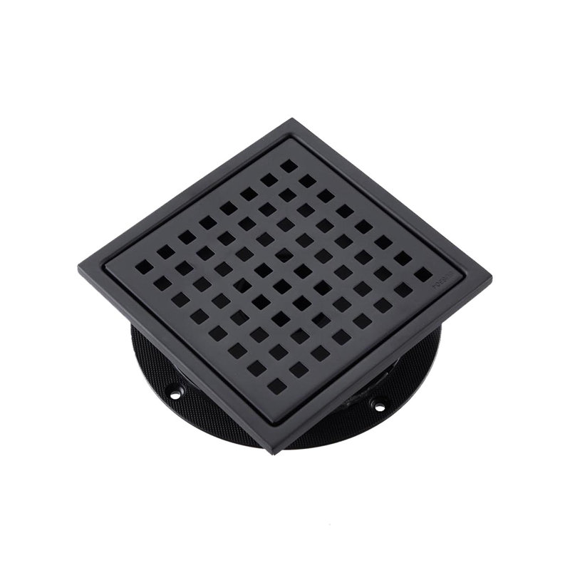 Square Stainless Steel Grid Shower Floor Drain With Flange In Matte Black