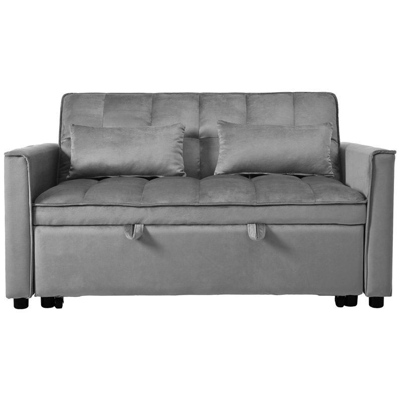 Canapé-lit convertible multifonctionnel avec dossier inclinable, coussins et rangement, idéal pour le salon, la maison ou le bureau