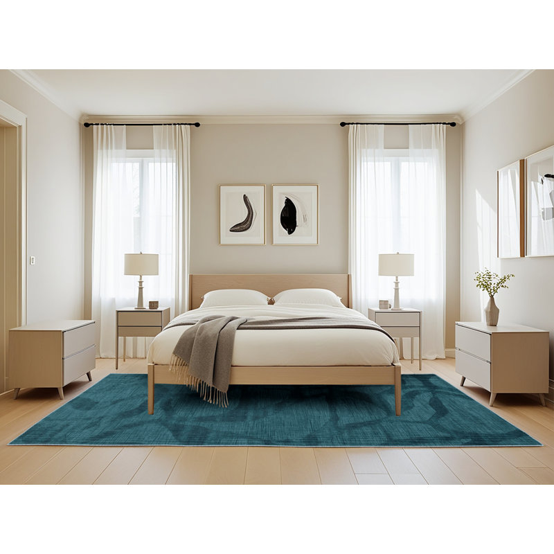 Machine Washable Abstract Blue Area Rug, Rectangle 5' x 8'