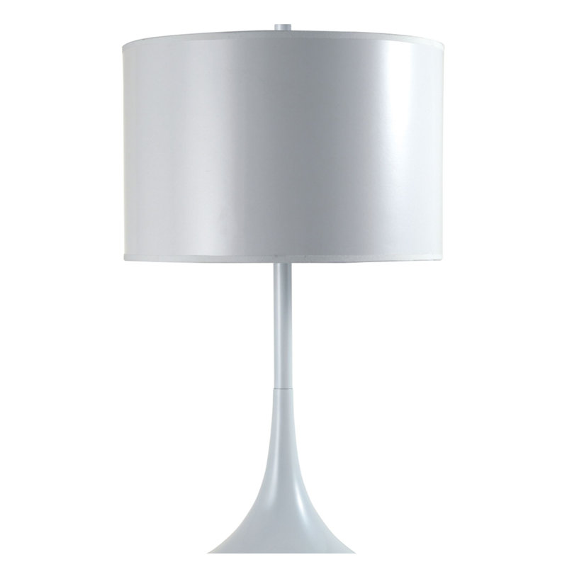 Lampe de table 25 po en métal blanc avec abat-jour cylindrique rond pour chambre à coucher, salon et bureau - Éclairage de chevet moderne et contemporain