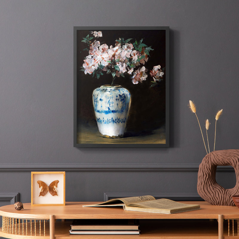 Pink Azalea Framed Print - Solid Wood, Black, 10" H x 8" W