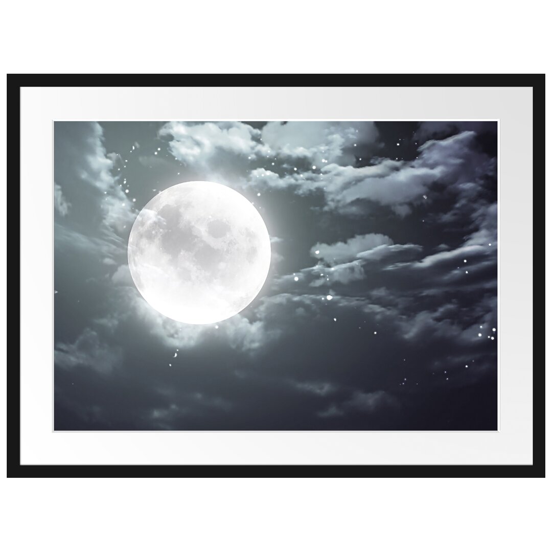 Gerahmtes Poster Vollmond Sterne Wolken