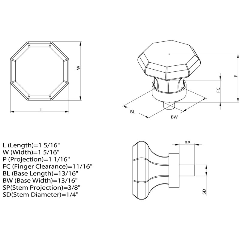 1 5/16" Length Geometric Knob Multipack, Brushed Satin Nickel