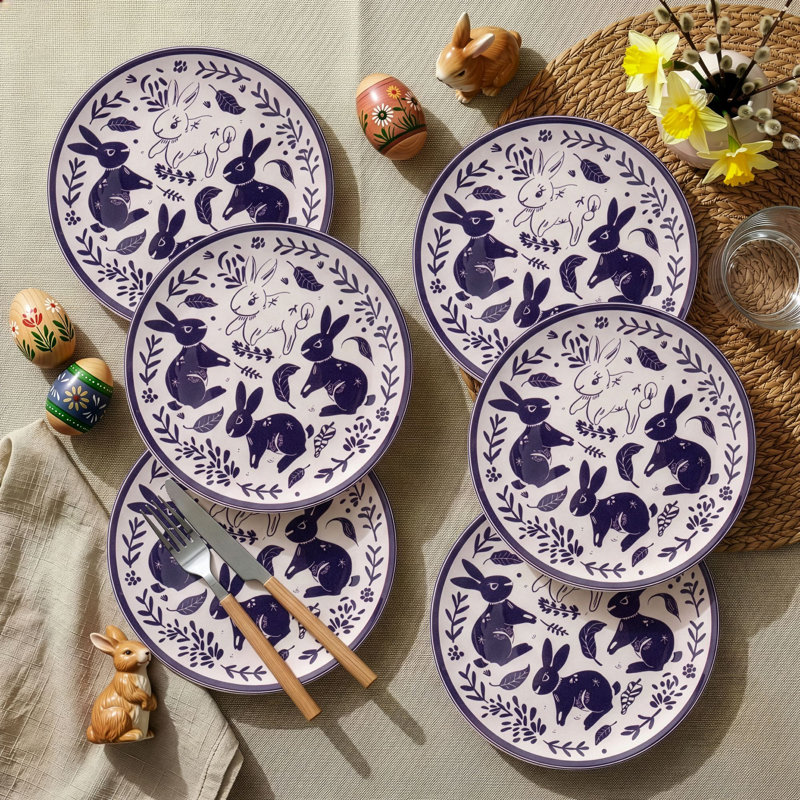 Elegant Dessert Plate Set (6 Pieces), Purple & White, 7.6 x 7.6 x 0.8 inches | 100% Ceramic, Dishwasher & Microwave Safe | Perfect for Easter Celebrations, Stylish & Functional Dining Experience